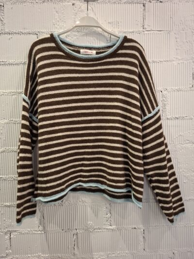 Home Jersey Marrón y Beige a rayas con Cuello Azul