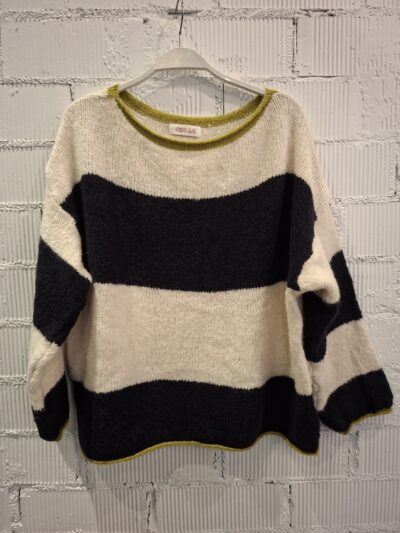 Home Jersey Beige a Rayas Azul Marino con Cuello Verde