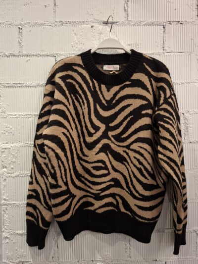 Home Jersey de Punto Negro Animal Print Camel