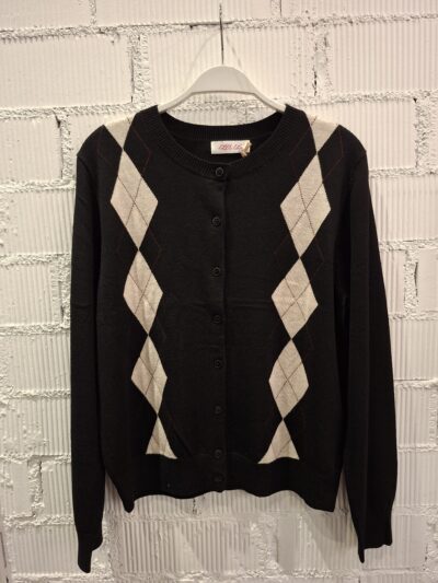 Home Chaqueta de Punto Negro con Rombos blancos