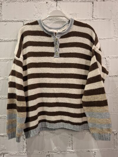 Home Jersey de Punto a Rayas Marrón y Beige con cuellos y puños azules