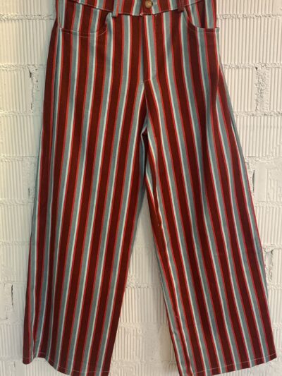 Pantalón rayas granate/gris azulado