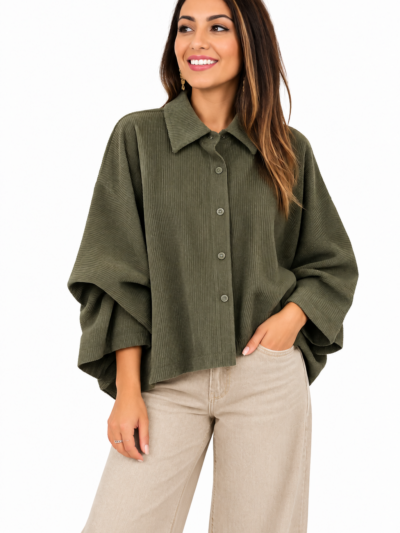 Home Camisa Verde Pana con Mangas Abullonadas