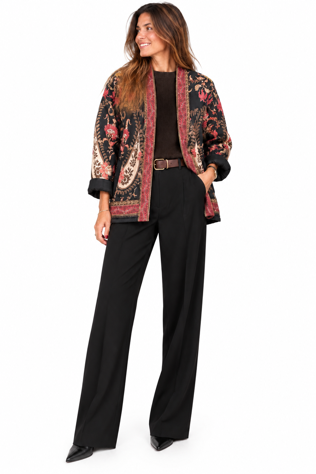 Chaqueta Roja y Negra estilo kimono con motivos florales acolchada Boho-chic Chaqueta Roja y Negra estilo kimono con motivos florales acolchada Boho-chic