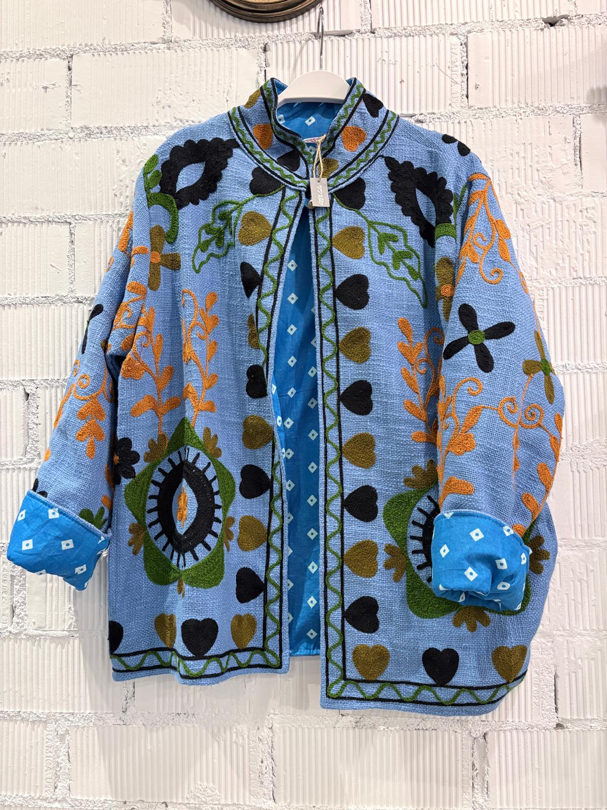 Chaqueta Azul con cuello,manga rombo y estilo kimono acolchada Boho-chic Chaqueta Azul con cuello,manga rombo y estilo kimono acolchada Boho-chic