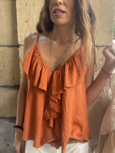 Camiseta volantes teja