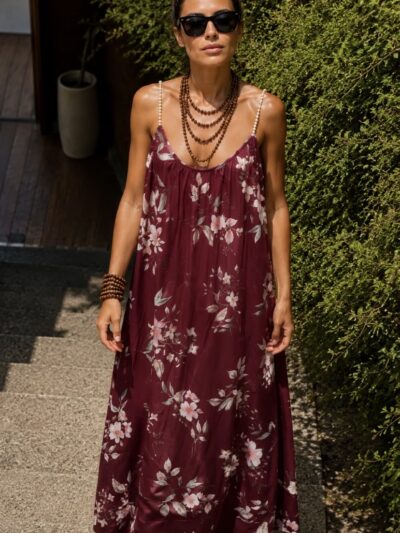 Home Vestido floral granate