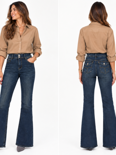 Home Pantalones Denim Azul Campana Bolsillos traseros con botones