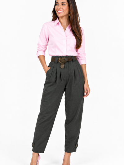Home Pantalones altos Kaki oscuros con Cinturón Marrón.