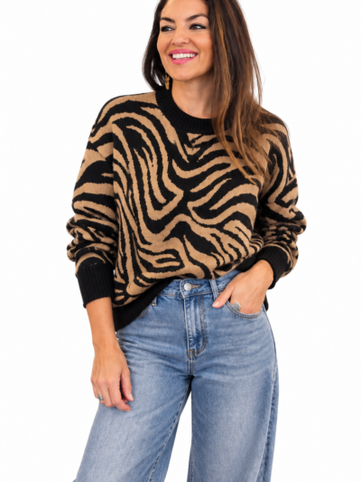 Home Jersey de Punto Negro Animal Print Camel
