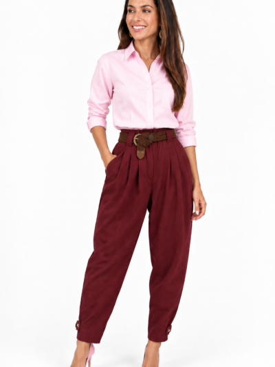 Home Pantalones Altos Burdeos con Cinturón Marrón